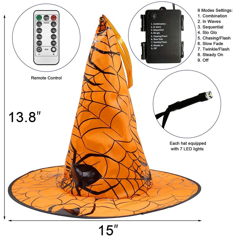 FUNPENY Halloween Decoration Lights, 8 PCS Waterproof Hanging Witch Hat with String Lights with Remote, Hanging Halloween Decorations for Indoor Outdoor Garden Yard Party Decor - Image 4